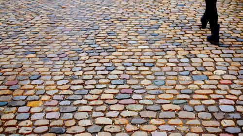 Low section of man on cobblestone