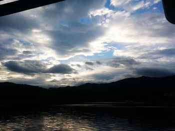 Scenic view of lake against cloudy sky