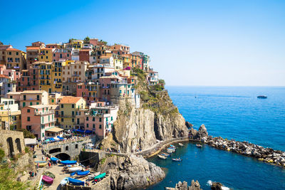 Panoramic view of sea against clear sky