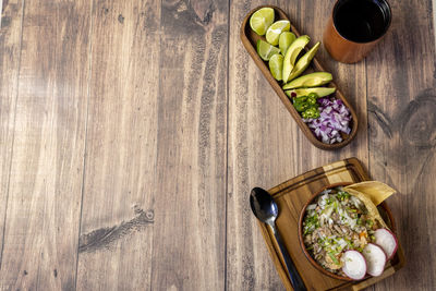 High angle view of food on table