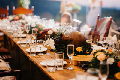 Panoramic view of people on table at restaurant