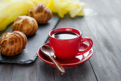 Close-up of coffee cup on table