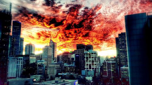 City lit up at night