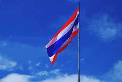 Low angle view of thai flag against sky