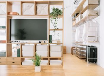 Wooden rack in living room at home