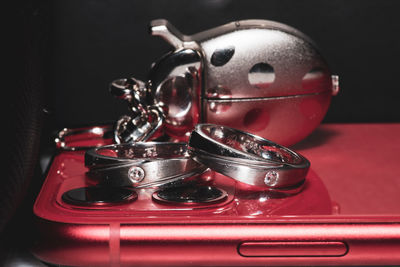 Close-up of glasses on table
