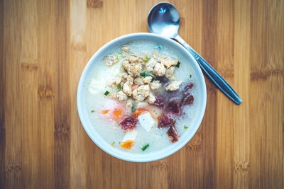 Directly above shot of breakfast served on table