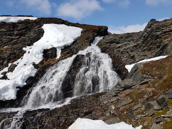 Massive waterfall in early spring in northern norway