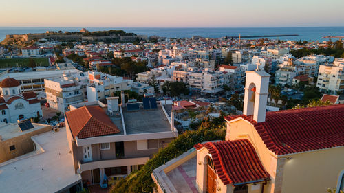 High angle view of townscape against sky