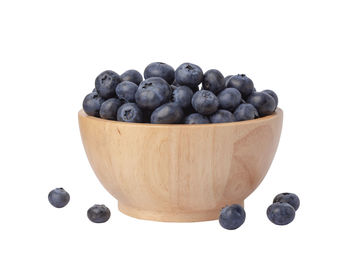 Close-up of fruits in bowl against white background