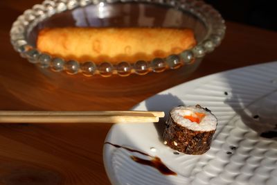 Close-up of sushi on table