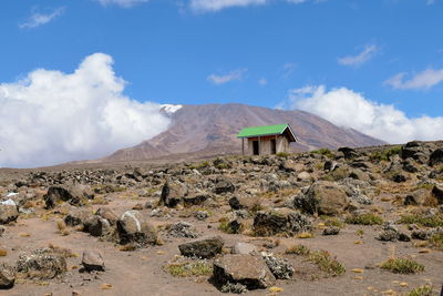 Toilet against a mountain background, mount kilimanjaro national park, tanzania