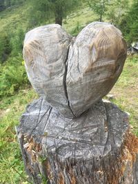 Close-up of sculpture on rock