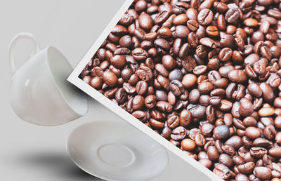 High angle view of coffee beans on table