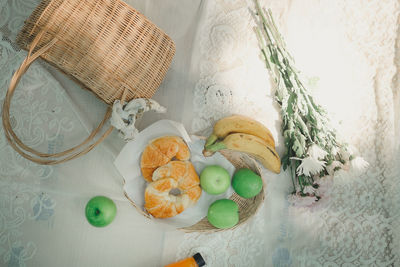 High angle view of breakfast served on table