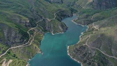 High angle view of river amidst land