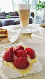 Close-up of strawberry cake on table