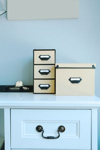 Close-up of drawers in office