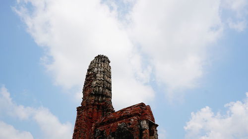 Low angle view of statue of temple against cloudy sky