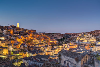 The old town of matera in southern italy at night