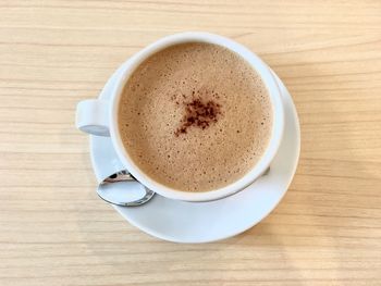 High angle view of coffee on table