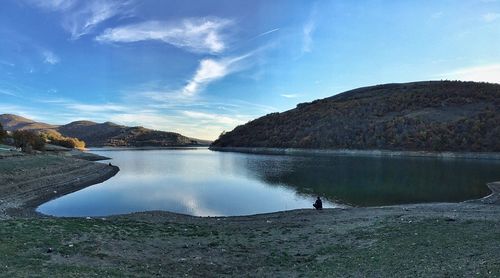 Scenic view of lake against blue sky