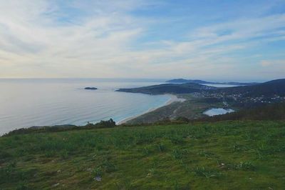 Scenic view of sea against cloudy sky