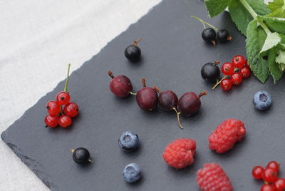 High angle view of fruits on table