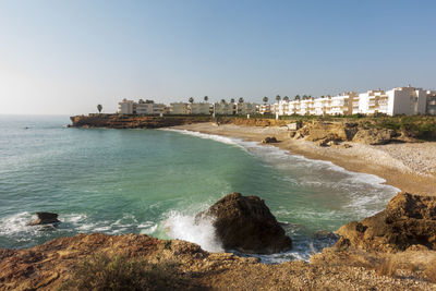 Scenic view of sea against clear sky