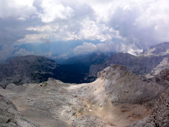 Scenic view of mountains against cloudy sky