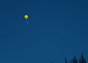 Low angle view of balloons against blue sky