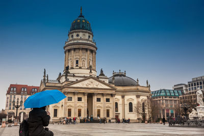 The new church also called german church  on gendarmenmarkt in a cold end of winter day