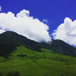 Scenic view of green landscape against sky