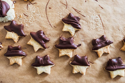 High angle view of cookies