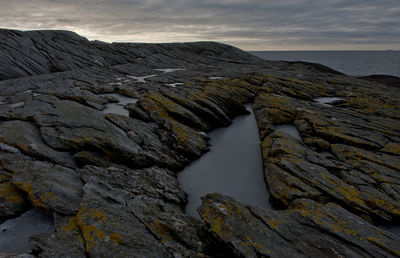 Rock formations in sea against sky