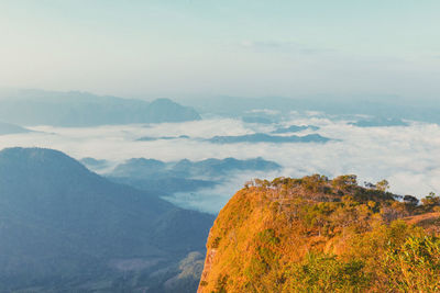 High angle view of mountain range against sky