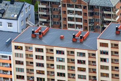 High angle view of buildings in city