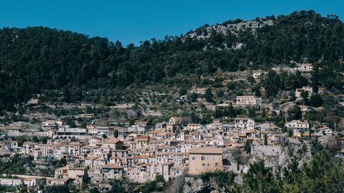 High angle view of townscape against sky