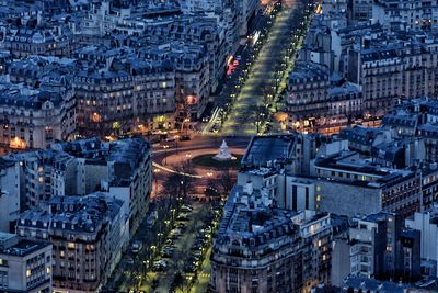 High angle view of city at night