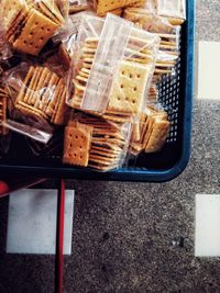 High angle view of cookies in basket