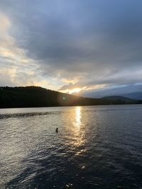 Scenic view of lake against sky during sunset