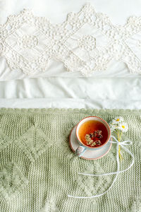 High angle view of breakfast on table