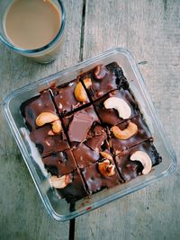 High angle view of sweet dessert on table