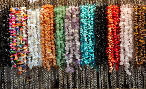 Close-up of beads for sale at market