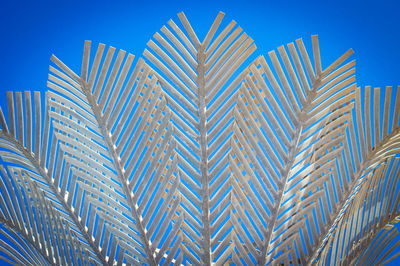 Close-up of leaves against clear blue sky