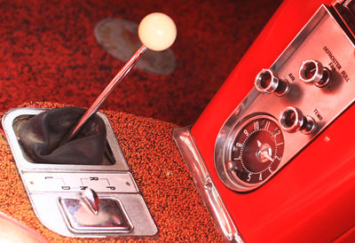 High angle view of gearshift in vintage car