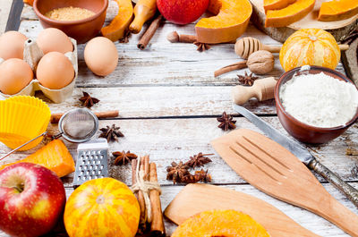 High angle view of fruits on table