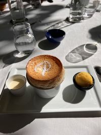 High angle view of coffee on table