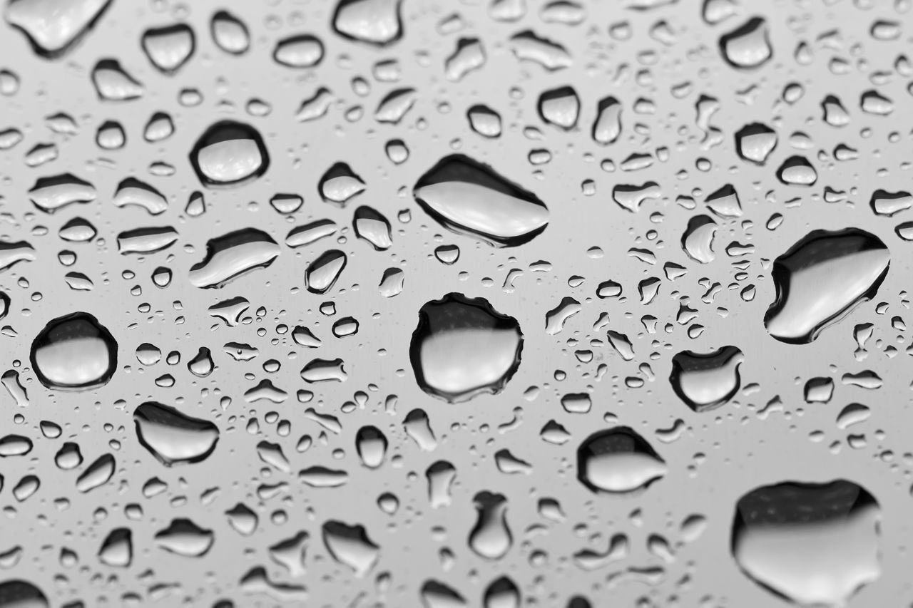 FULL FRAME SHOT OF WATER DROPS ON RAINDROPS