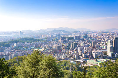 High angle view of buildings in city